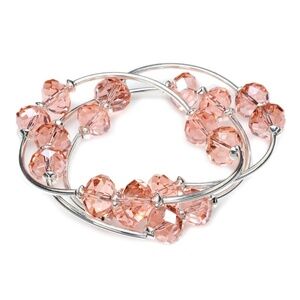 Set of 3 – 12mm Rose Peach Crystal Rondelle Elastic Bracelets